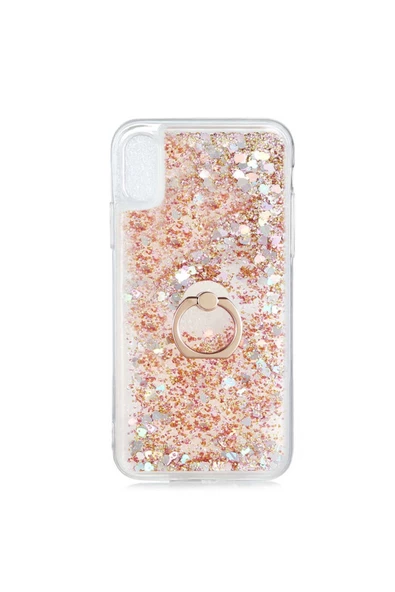 CEPCASE    Iphone Xs 5.8 Kılıf Yüzük Standlı Sıvılı Simli Pullu Renkli Desenli Silikon Kapak ürün görseli