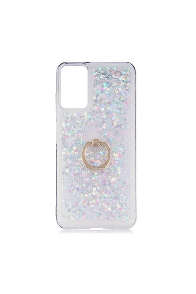 CEPCASE    Xiaomi Poco M3 Pro Kılıf Yüzük Standlı Sıvılı Simli Pullu Renkli Desenli Silikon Kapak