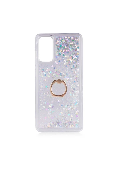 CEPCASE    Samsung Galaxy S20 Fe Kılıf Yüzük Standlı Sıvılı Simli Pullu Renkli Desenli Silikon Kapak ürün görseli