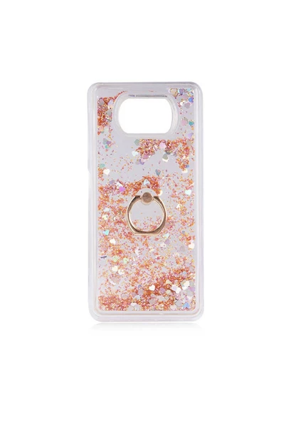 CEPCASE    Xiaomi Poco X3 Kılıf Yüzük Standlı Sıvılı Simli Pullu Renkli Desenli Silikon Kapak ürün görseli