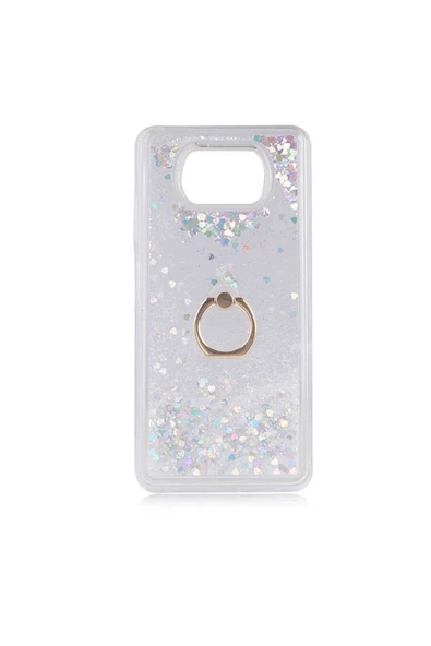 CEPCASE    Xiaomi Poco X3 Kılıf Yüzük Standlı Sıvılı Simli Pullu Renkli Desenli Silikon Kapak - Resim 2