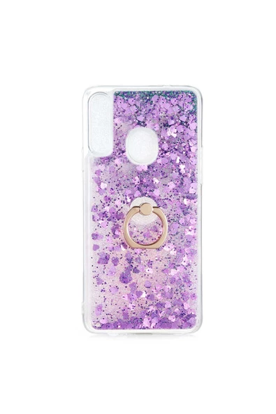 CEPCASE    Samsung Galaxy A20s Kılıf Yüzük Standlı Sıvılı Simli Pullu Renkli Desenli Silikon Kapak - Resim 2