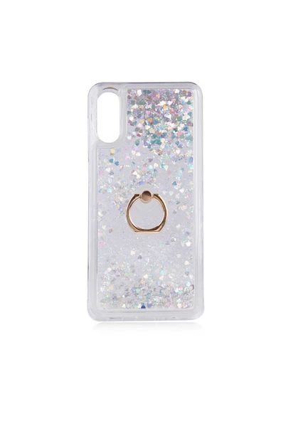 CEPCASE    Samsung Galaxy A02 Kılıf Yüzük Standlı Sıvılı Simli Pullu Renkli Desenli Silikon Kapak - Resim 2