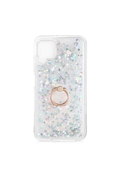 CEPCASE    Huawei P40 Lite Kılıf Yüzük Standlı Sıvılı Simli Pullu Renkli Desenli Silikon Kapak