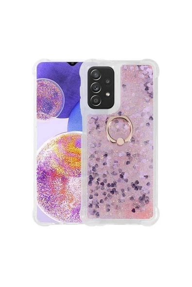 CEPCASE    Samsung Galaxy A23 Kılıf Yüzük Standlı Sıvılı Simli Pullu Renkli Desenli Silikon Kapak - Resim 2