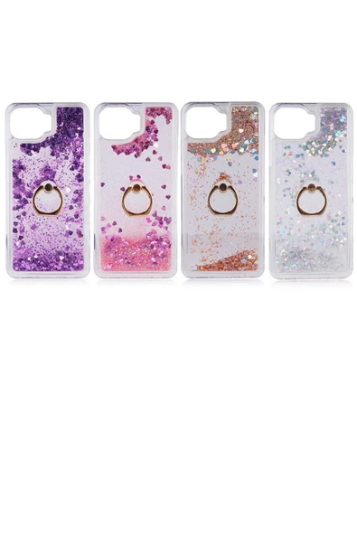 CEPCASE    Oppo Reno 4 Lite Kılıf Yüzük Standlı Sıvılı Simli Pullu Renkli Desenli Silikon Kapak - Resim 3