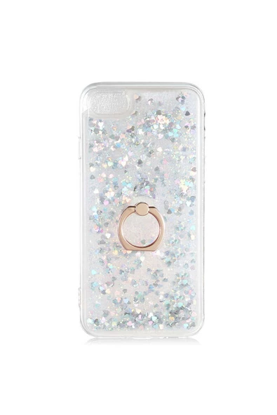 CEPCASE    Iphone Se 2022 Kılıf Yüzük Standlı Sıvılı Simli Pullu Renkli Desenli Silikon Kapak ürün görseli