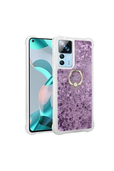 CEPCASE    Xiaomi Mi 12t Kılıf Yüzük Standlı Sıvılı Simli Pullu Renkli Desenli Silikon Kapak ürün görseli 1