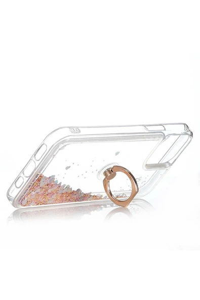 CEPCASE    Iphone 13 Pro Max Kılıf Yüzük Standlı Sıvılı Simli Pullu Renkli Desenli Silikon Kapak - 3