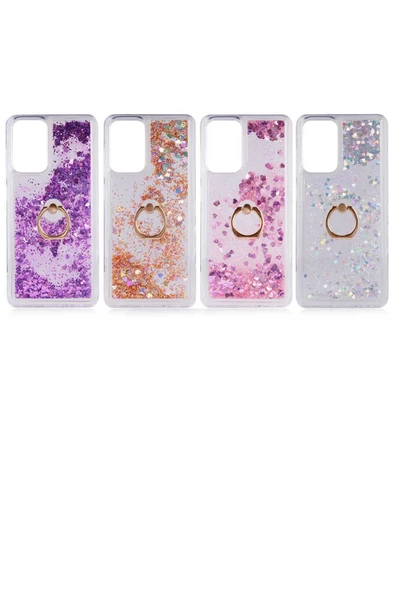 CEPCASE    Samsung Galaxy A52 Kılıf Yüzük Standlı Sıvılı Simli Pullu Renkli Desenli Silikon Kapak - Resim 3