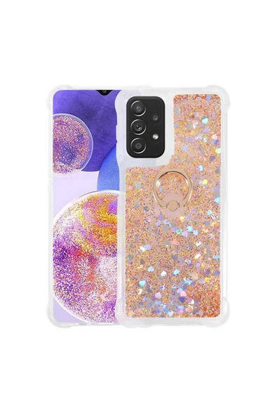 CEPCASE    Samsung Galaxy A23 Kılıf Yüzük Standlı Sıvılı Simli Pullu Renkli Desenli Silikon Kapak ürün görseli