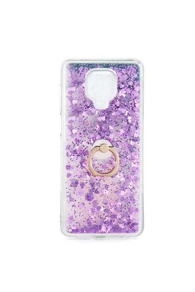 CEPCASE    Xiaomi Redmi Note 9s Kılıf Yüzük Standlı Sıvılı Simli Pullu Renkli Desenli Silikon Kapak