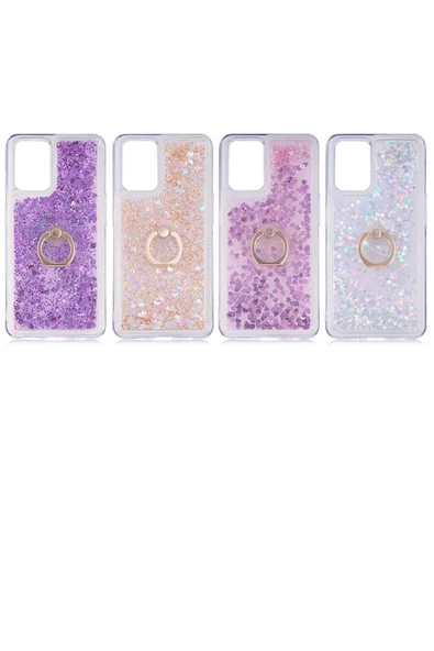 CEPCASE    Oppo A54 4g Kılıf Yüzük Standlı Sıvılı Simli Pullu Renkli Desenli Silikon Kapak - Resim 4