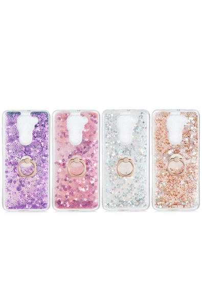 CEPCASE    Xiaomi Redmi Note 9 Kılıf Yüzük Standlı Sıvılı Simli Pullu Renkli Desenli Silikon Kapak - Resim 3