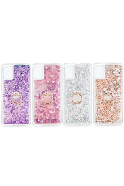 CEPCASE    Samsung Galaxy A31 Kılıf Yüzük Standlı Sıvılı Simli Pullu Renkli Desenli Silikon Kapak - Resim 3