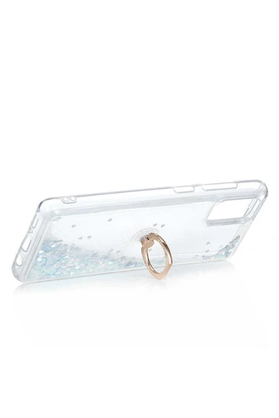 CEPCASE    Samsung Galaxy A31 Kılıf Yüzük Standlı Sıvılı Simli Pullu Renkli Desenli Silikon Kapak - Resim 4