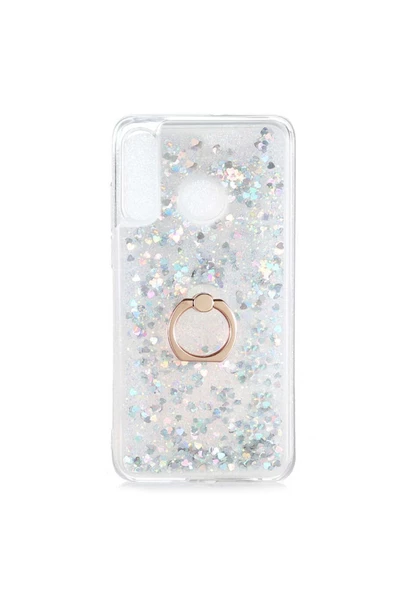 CEPCASE Huawei P30 Lite Kılıf Yüzük Standlı Sıvılı Simli Pullu Renkli Desenli Silikon Kapak ürün görseli