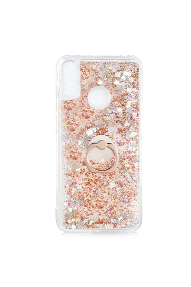 CEPCASE    Huawei Y6 2019 Kılıf Yüzük Standlı Sıvılı Simli Pullu Renkli Desenli Silikon Kapak - Resim 2