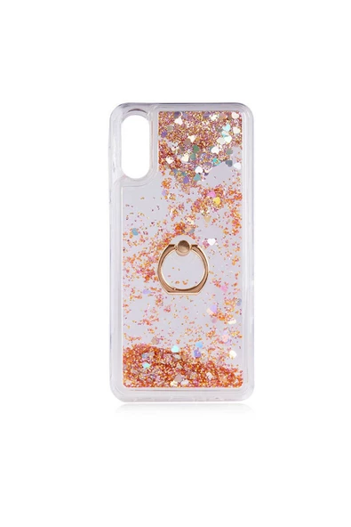 CEPCASE    Samsung Galaxy A02 Kılıf Yüzük Standlı Sıvılı Simli Pullu Renkli Desenli Silikon Kapak ürün görseli