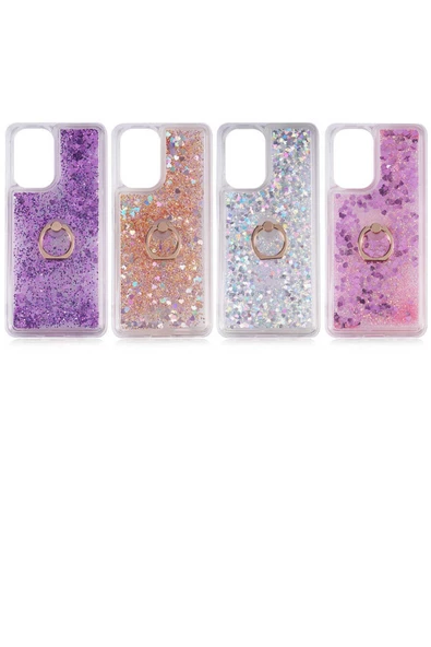 CEPCASE    Xiaomi Poco F3 Kılıf Yüzük Standlı Sıvılı Simli Pullu Renkli Desenli Silikon Kapak - Resim 3