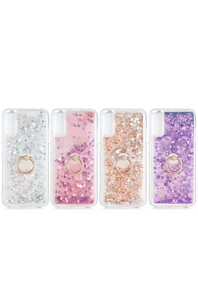 CEPCASE    Samsung Galaxy A70 Kılıf Yüzük Standlı Sıvılı Simli Pullu Renkli Desenli Silikon Kapak - Resim 3