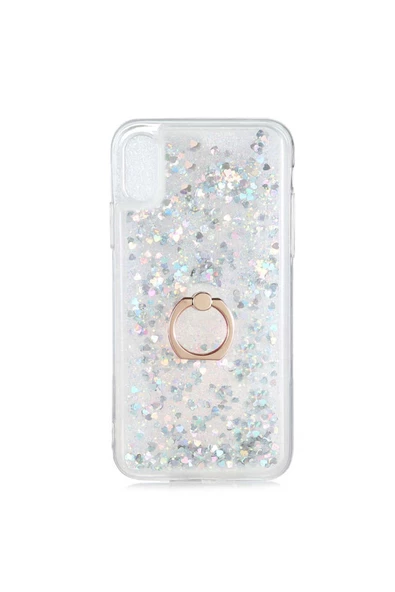 CEPCASE    Iphone Xs 5.8 Kılıf Yüzük Standlı Sıvılı Simli Pullu Renkli Desenli Silikon Kapak - Resim 2