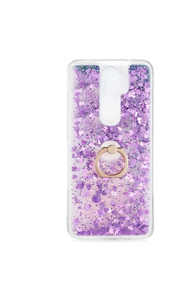 CEPCASE    Xiaomi Redmi Note 8 Pro Kılıf Yüzük Standlı Sıvılı Simli Pullu Renkli Desenli Silikon Kapak - 1