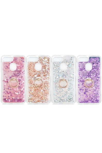 CEPCASE    Oppo Ax7 Kılıf Yüzük Standlı Sıvılı Simli Pullu Renkli Desenli Silikon Kapak - Resim 3