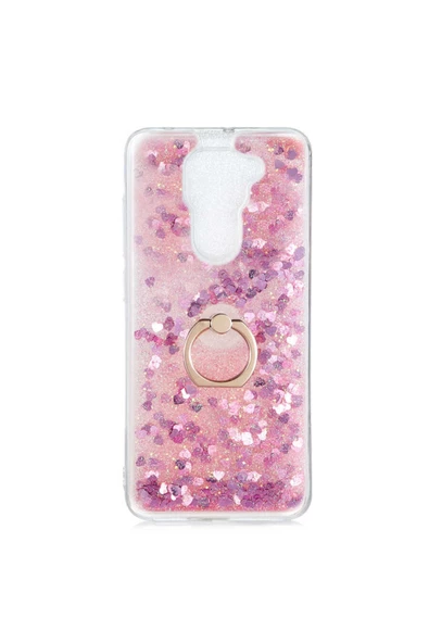 CEPCASE    Xiaomi Redmi Note 9 Kılıf Yüzük Standlı Sıvılı Simli Pullu Renkli Desenli Silikon Kapak ürün görseli