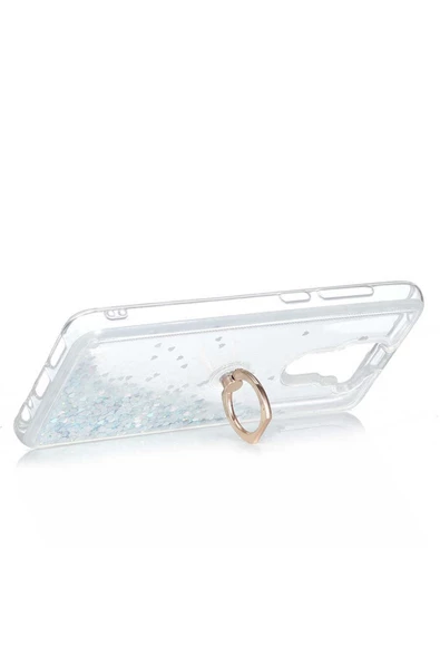 CEPCASE    Xiaomi Redmi Note 9 Kılıf Yüzük Standlı Sıvılı Simli Pullu Renkli Desenli Silikon Kapak - Resim 4