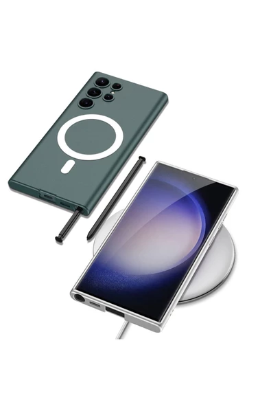 CEPCASE    Samsung Galaxy S23 Ultra Kılıf Wireless Şarj Özellikli Magsafe Mıknatıslı Ince Zarif Silikon Kapak - Resim 6