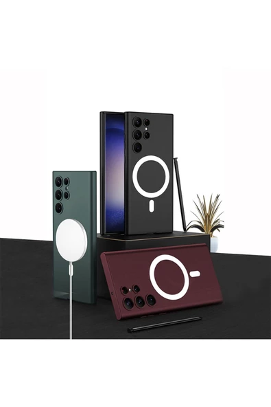 CEPCASE    Samsung Galaxy S23 Ultra Kılıf Wireless Şarj Özellikli Magsafe Mıknatıslı Ince Zarif Silikon Kapak - Resim 4