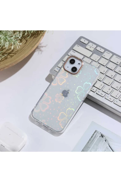 CEPCASE    Iphone 13 Kılıf Desenli Parlayan Fosforlu Renk Geçişli Shiny Kapak