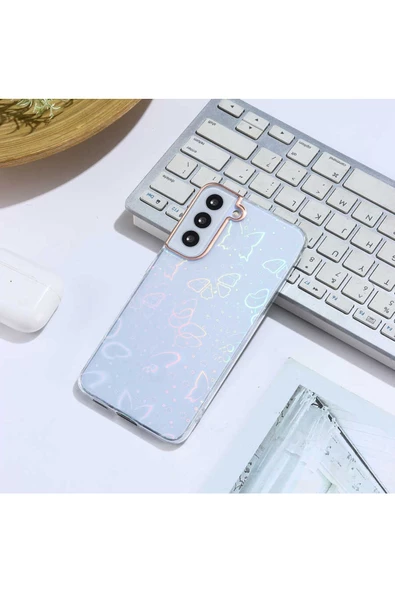 CEPCASE    Samsung Galaxy S22 Plus Kılıf Desenli Parlayan Fosforlu Renk Geçişli Shiny Kapak