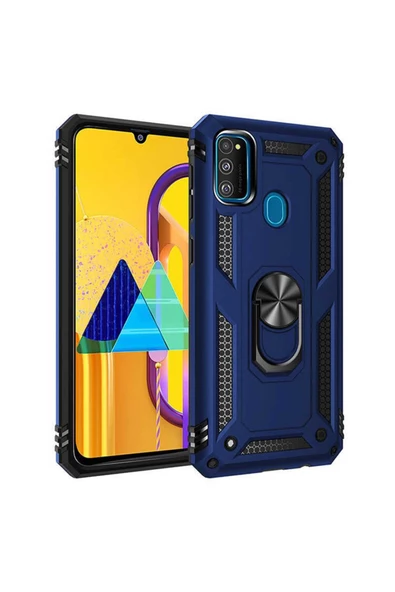CEPCASE    Samsung Galaxy M30s Kılıf Standlı Magnet Mıknatıslı Yüzük Armored Zırhlı Kapak