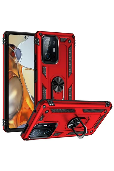 CEPCASE    Xiaomi Mi 11t Pro 5g Kılıf Standlı Magnet Mıknatıslı Yüzük Armored Zırhlı Kapak