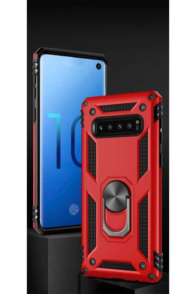 CEPCASE    Samsung Galaxy S10 Kılıf Standlı Magnet Mıknatıslı Yüzük Armored Zırhlı Kapak - Resim 3