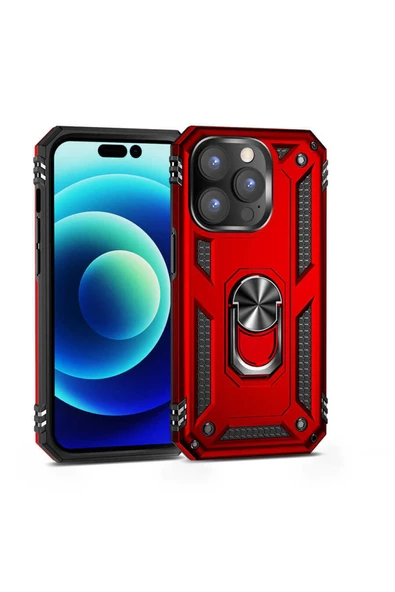 CEPCASE    Iphone 14 Pro Kılıf Standlı Magnet Mıknatıslı Yüzük Armored Zırhlı Kapak - Resim 4