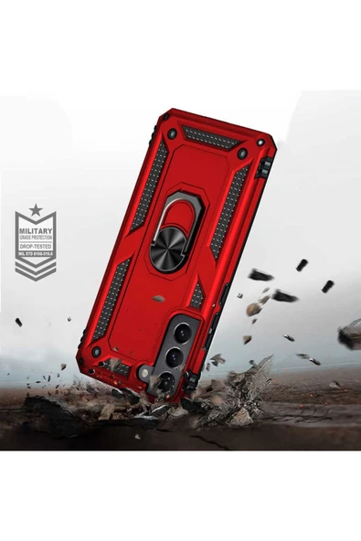 CEPCASE    Samsung Galaxy S22 Plus Kılıf Standlı Magnet Mıknatıslı Yüzük Armored Zırhlı Kapak - Resim 3