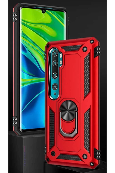 CEPCASE    Xiaomi Mi Note 10 Kılıf Standlı Magnet Mıknatıslı Yüzük Armored Zırhlı Kapak - Resim 3