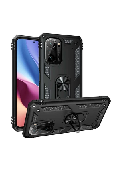 CEPCASE    Xiaomi Redmi K40 Kılıf Standlı Magnet Mıknatıslı Yüzük Armored Zırhlı Kapak