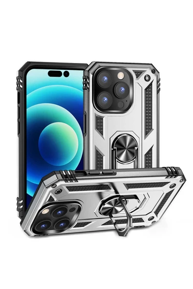 CEPCASE    Iphone 14 Pro Kılıf Standlı Magnet Mıknatıslı Yüzük Armored Zırhlı Kapak - Resim 2