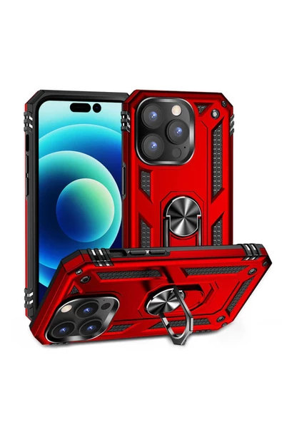 CEPCASE    Iphone 14 Pro Kılıf Standlı Magnet Mıknatıslı Yüzük Armored Zırhlı Kapak ürün görseli 1