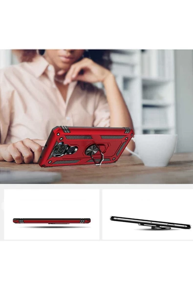 CEPCASE    Xiaomi Redmi Note 9 Kılıf Standlı Magnet Mıknatıslı Yüzük Armored Zırhlı Kapak - Resim 3