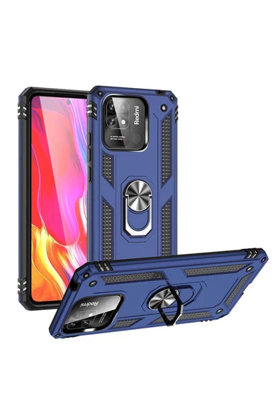 CEPCASE    Xiaomi Redmi 10c Kılıf Standlı Magnet Mıknatıslı Yüzük Armored Zırhlı Kapak