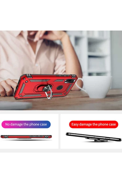 CEPCASE    Xiaomi Redmi Note 7 Kılıf Standlı Magnet Mıknatıslı Yüzük Armored Zırhlı Kapak - Resim 4