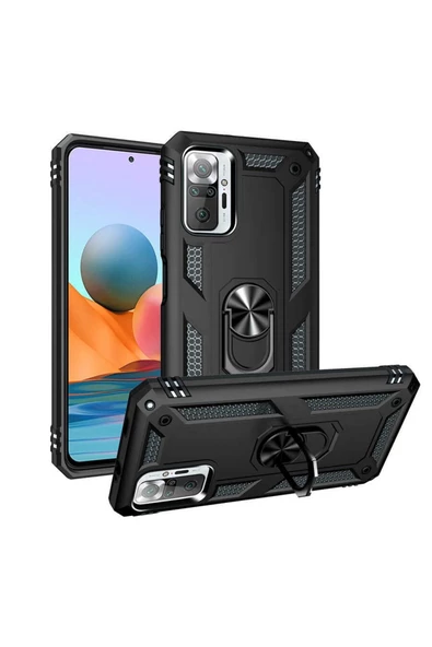 CEPCASE    Xiaomi Redmi Note 10 Pro Kılıf Standlı Magnet Mıknatıslı Yüzük Armored Zırhlı Kapak