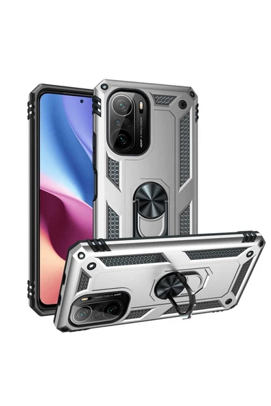 CEPCASE    Xiaomi Redmi K40 Kılıf Standlı Magnet Mıknatıslı Yüzük Armored Zırhlı Kapak