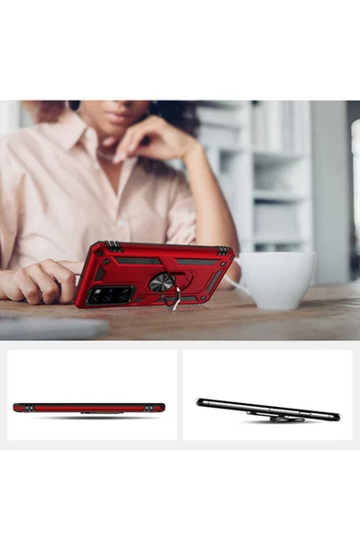 CEPCASE    Huawei P40 Kılıf Standlı Magnet Mıknatıslı Yüzük Armored Zırhlı Kapak - Resim 3