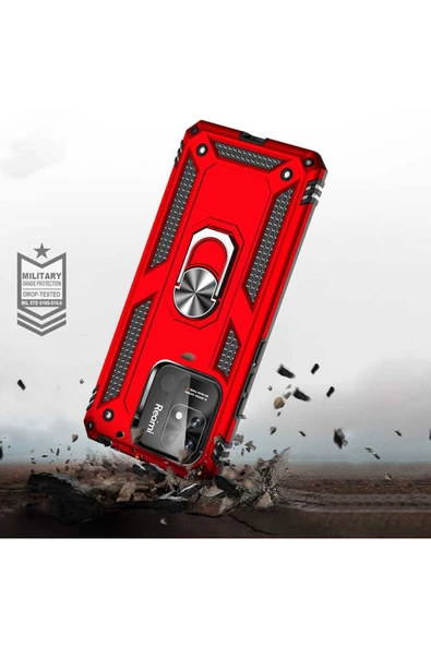 CEPCASE    Xiaomi Redmi 10c Kılıf Standlı Magnet Mıknatıslı Yüzük Armored Zırhlı Kapak - Resim 6